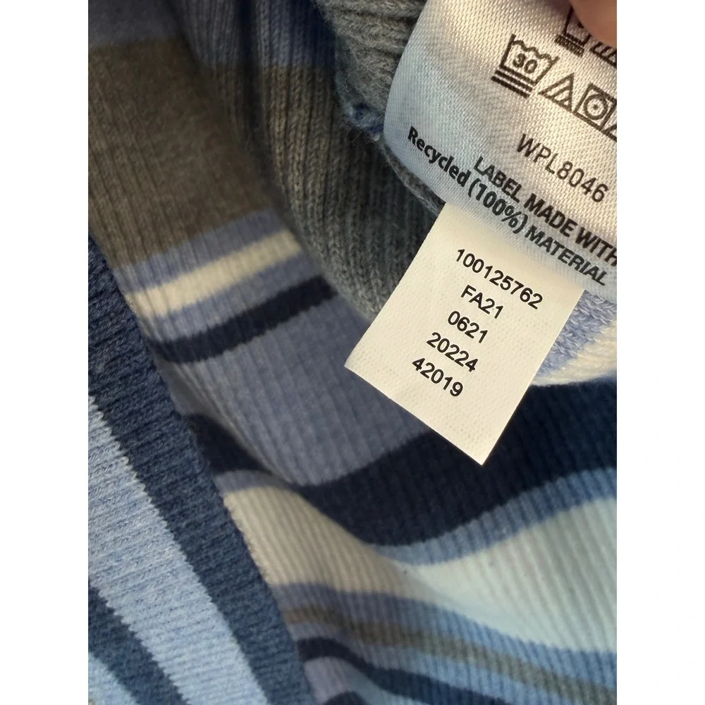 Vintage 90s Inspo Karen Scott Striped‎ Vneck Sweater XL Blue Gray White Preppy